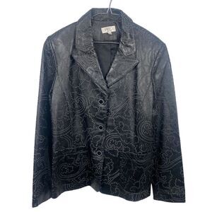 Vakko Leather Vintage Stitched Pattern Rare 3 Button Jacket